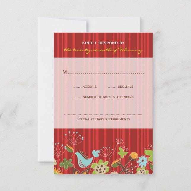 Carte RSVP de mariage Whimsical Red Floral Garden (Devant)