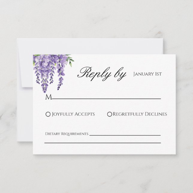 Carte RSVP de mariage Wisteria (Devant)