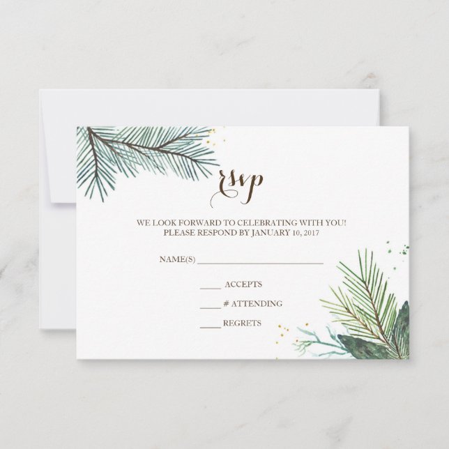 Carte RSVP de mariage Wreath d'hiver (Devant)