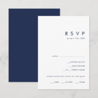 Carte RSVP de menu bleu marine minimaliste moderne