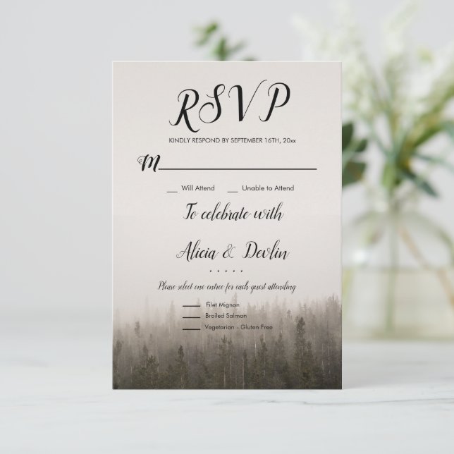 Carte Rsvp De Paysage Mystérieux De Forêt Rustique (Debout devant)