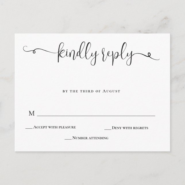 Carte RSVP de réponse du Mariage de calligraphie s (Devant)