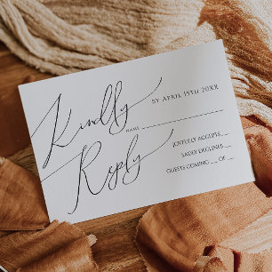 Carte RSVP de script blanc horizontal
