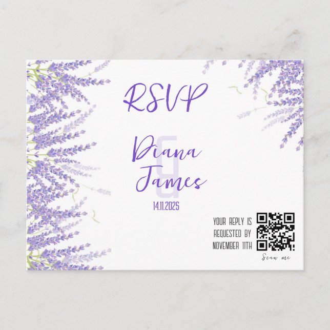 Carte RSVP de style Lavande mariage (Devant)