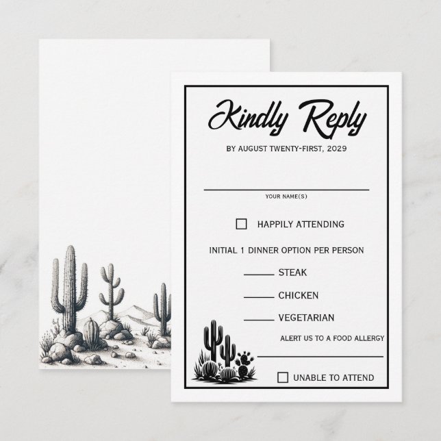 Carte RSVP décontracté Cactus Food Choix (Devant / Derrière)