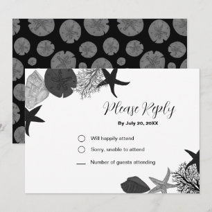 Carte RSVP décontractée coquillage gris-noir