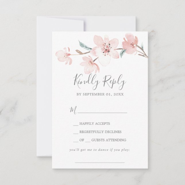 Carte RSVP Demande de Chanson de fleurs de cerisie (Devant)