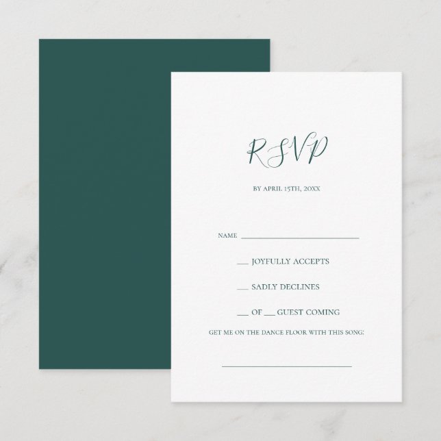 Carte RSVP Demande de Chanson Vert foncé (Devant / Derrière)