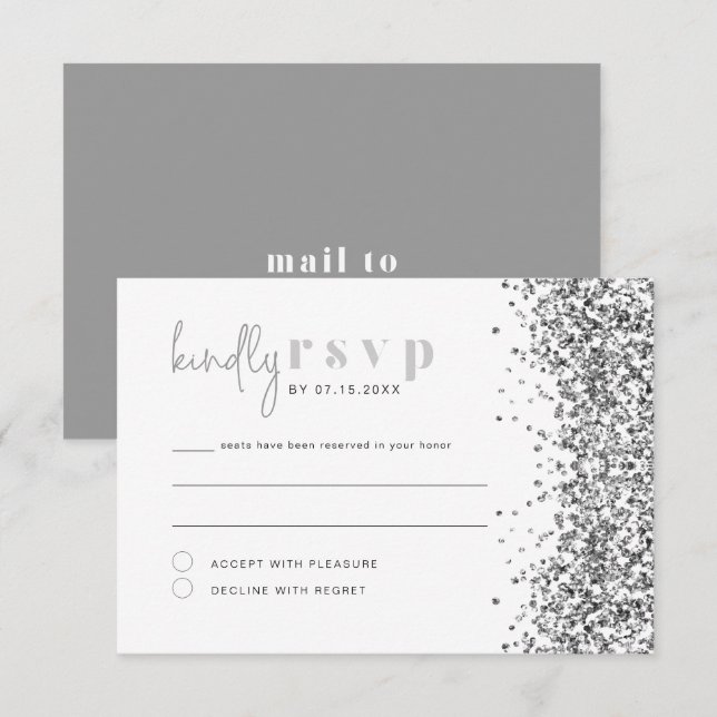 Carte RSVP Disco RSVP REGINA Silver Parties scinti (Devant / Derrière)