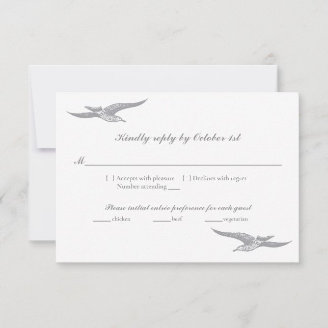 Carte RSVP d'oiseau de mer pour mariage côtier (Devant)