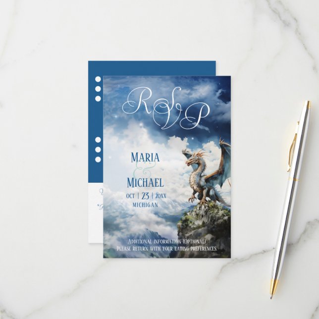Carte RSVP Dragon Celtique Imaginaire (Devant/Arrière en situation)