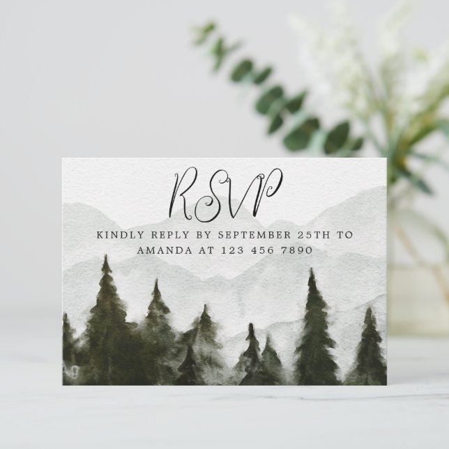 Carte RSVP du Baby shower de forêt Misty (Debout devant)