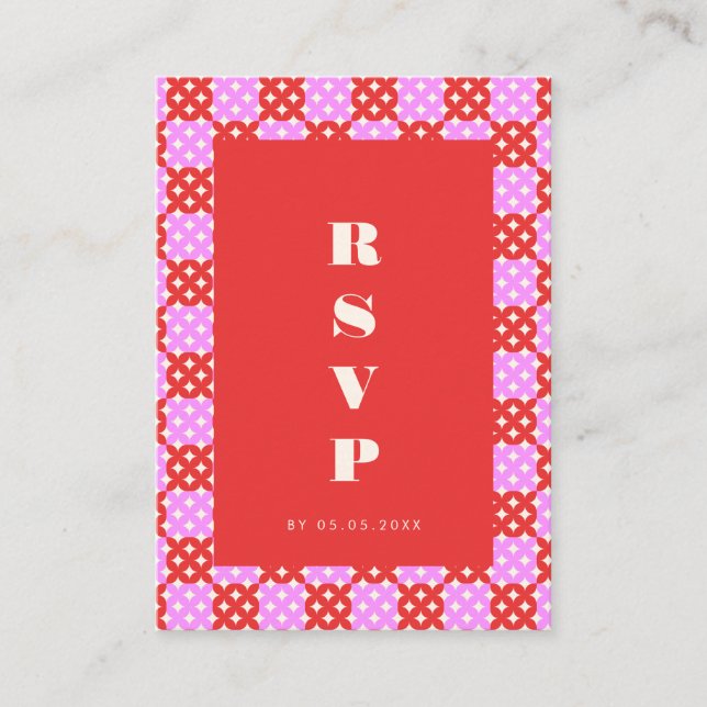 Carte RSVP du milieu du siècle moderne rouge rose  (Devant)
