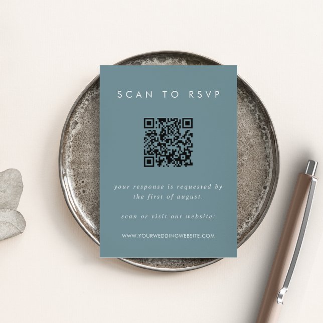 Carte RSVP Dusty Blue Coastal avec code QR (Créateur téléchargé)