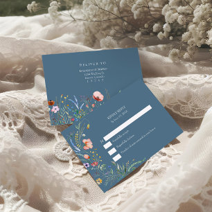 Carte RSVP Dusty Blue Fleur sauvage Meadow Wedding