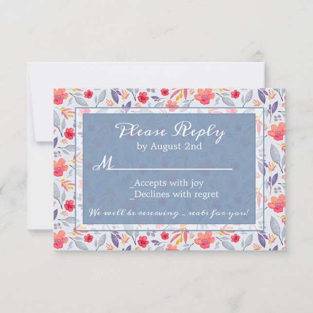 Carte RSVP Dusty Blue Floral (Devant)