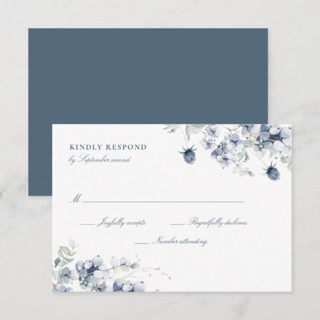 Carte RSVP Dusty Blue Floral (Devant / Derrière)