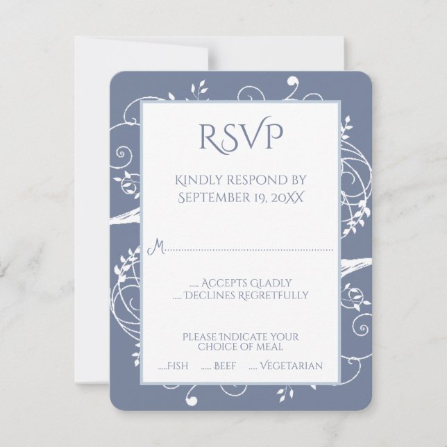 Carte RSVP Dusty Blue Flourish Wedish (Devant)