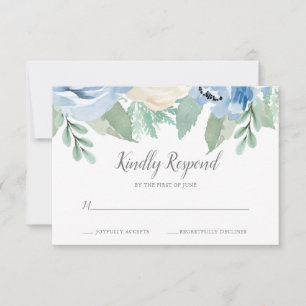 Carte RSVP Dusty Blue Watercolor Floral Wedal