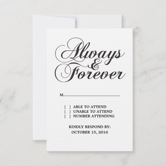 Carte RSVP Ebony Always & Forever Wedding (Devant)