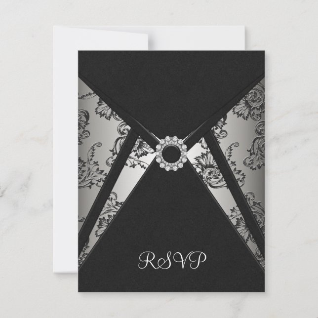 Carte RSVP Elegant Black Damask (Devant)