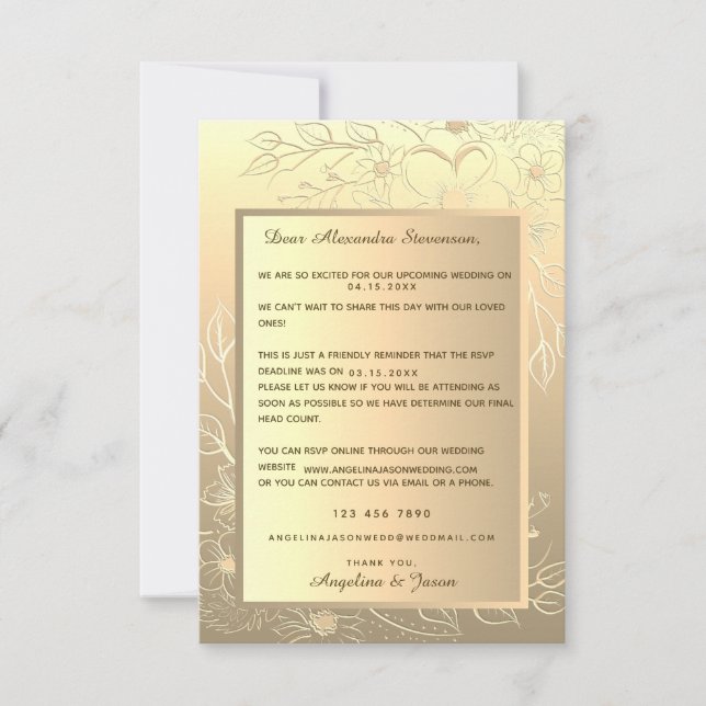 Carte RSVP Elegant Gold Reminder (Devant)