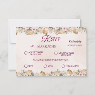 Carte RSVP Élégant Mariage Fleur Or