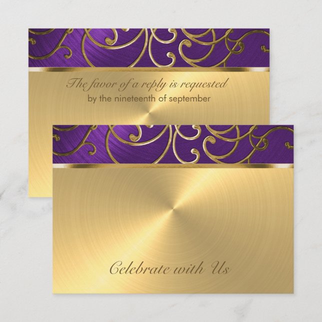 Carte RSVP Elegant Purple et Gold Filigree (Devant / Derrière)