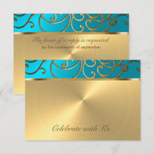 Carte RSVP Elegant Turquoise Blue Gold Filigree