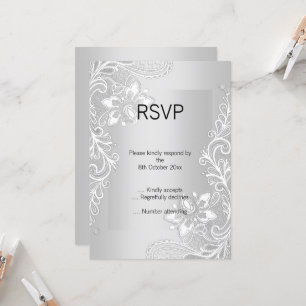 CARTE RSVP ÉLÉGANTE BRODÉE ARGENTÉE 