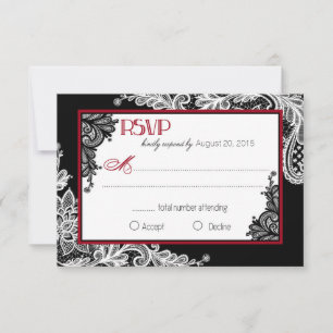 Carte RSVP élégante en dentelle noire et blanche