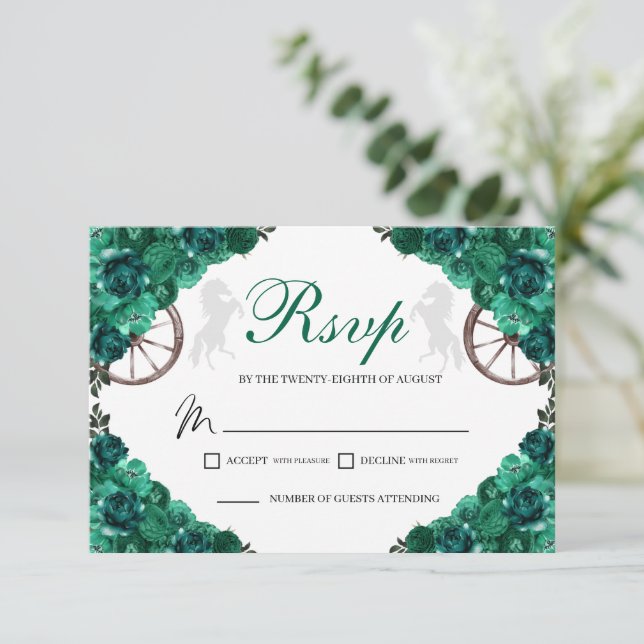 Carte RSVP Emerald Green Rose Western Quinceanera (Debout devant)
