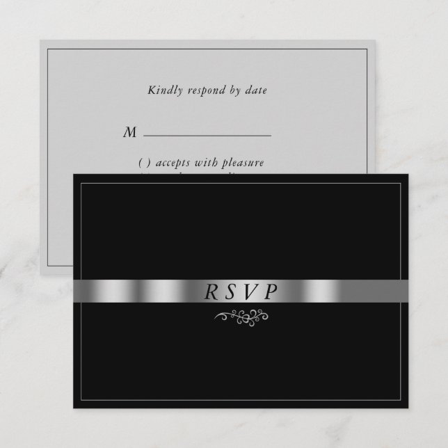 Carte RSVP en argent gris noir (Devant / Derrière)