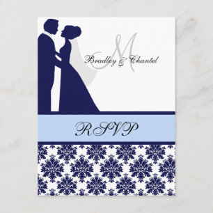 Carte RSVP en couple Mariage bleu clair et marine
