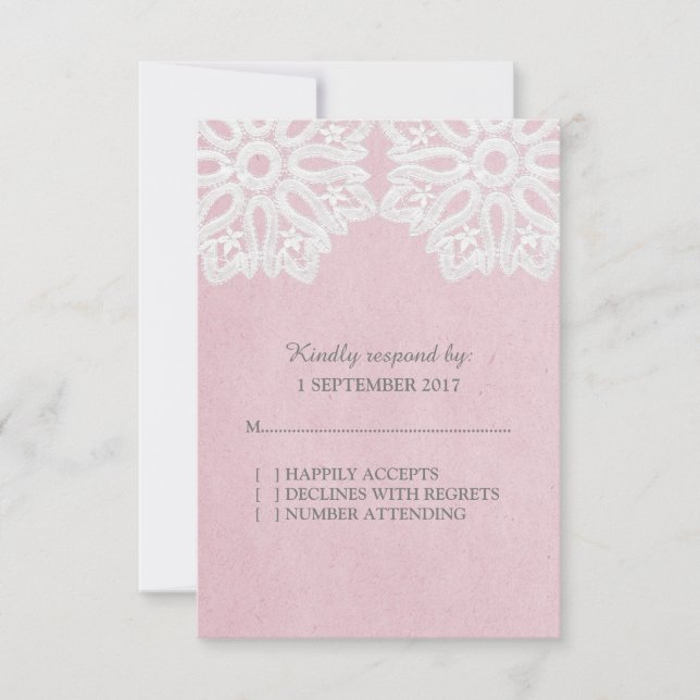 Carte RSVP en dentelle rose (Devant)