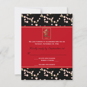Carte RSVP en fleurs de cerisier rouge et noir