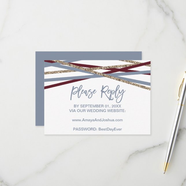 Carte RSVP en ligne Dusty Blue & Cranberry Streame (Devant/Arrière en situation)