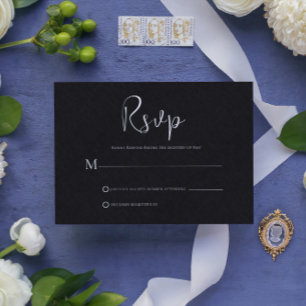 Carte RSVP en noir simple en lin noir