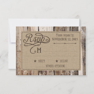 Carte RSVP Etching en bois rustique et coeur
