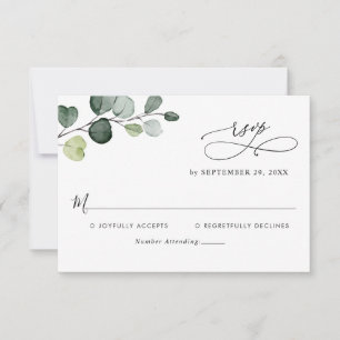 Carte RSVP Eucalyptus Feuille Verdure Monogram