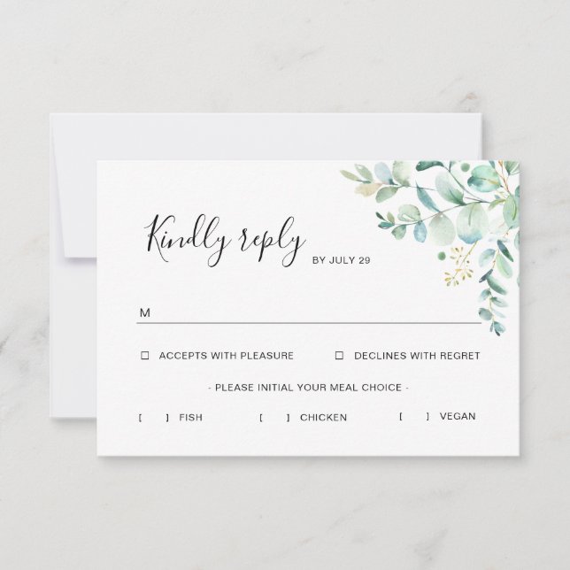 Carte Rsvp Eucalyptus Green avec options de repas (Devant)