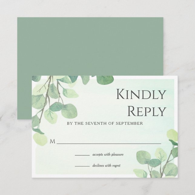 Carte RSVP Eucalyptus Watercolor Floral Wedal (Devant / Derrière)