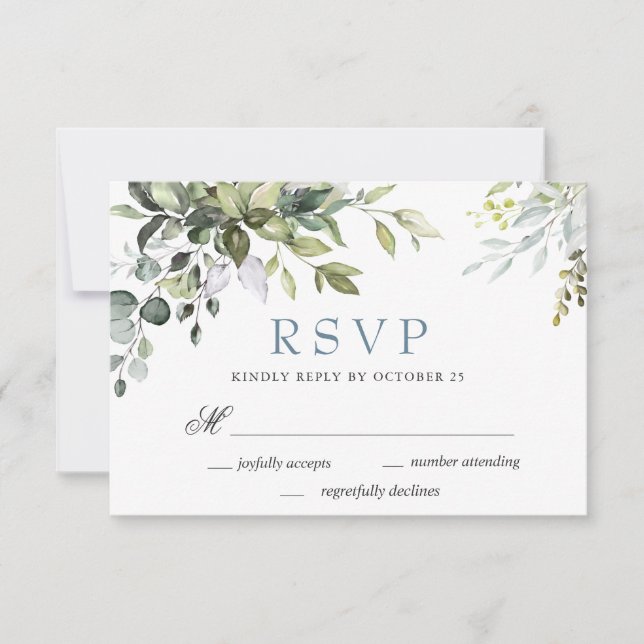 Carte RSVP Eucalyptus Watercolor Greenery Wedding (Devant)