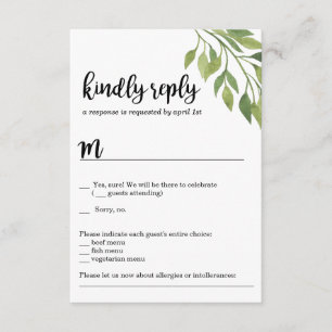 Carte RSVP faire-part de mariage verte botanique