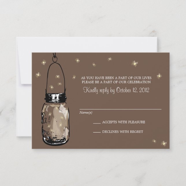 Carte RSVP Fantaisie Lucioles et Pot Mason (Devant)