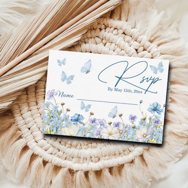 Carte RSVP Fête des mariées Fleur sauvage bleue (Créateur téléchargé)