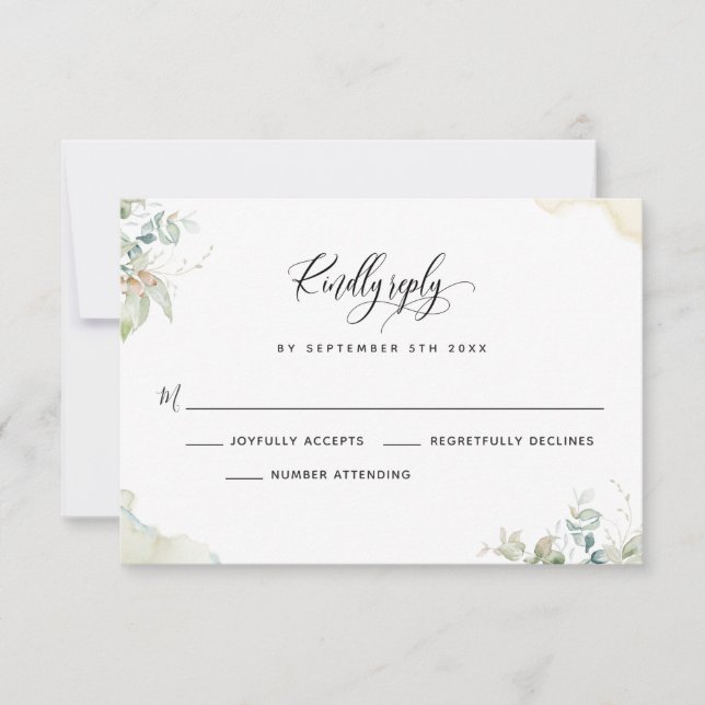 Carte RSVP Feuille Eucalyptus Elégant (Devant)