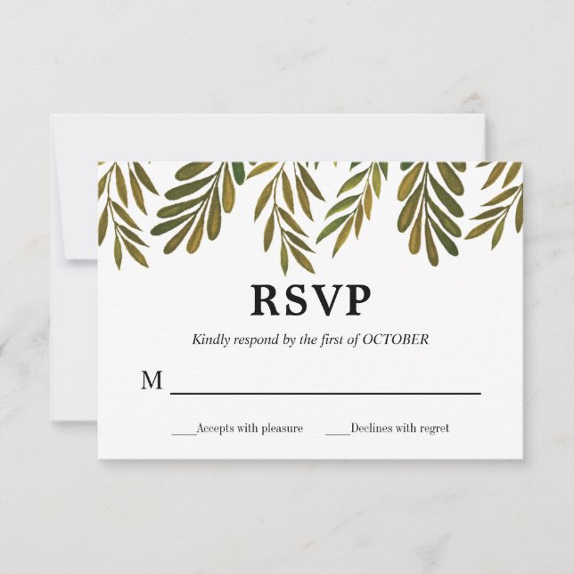 Carte RSVP feuille peinte à la main (Devant)