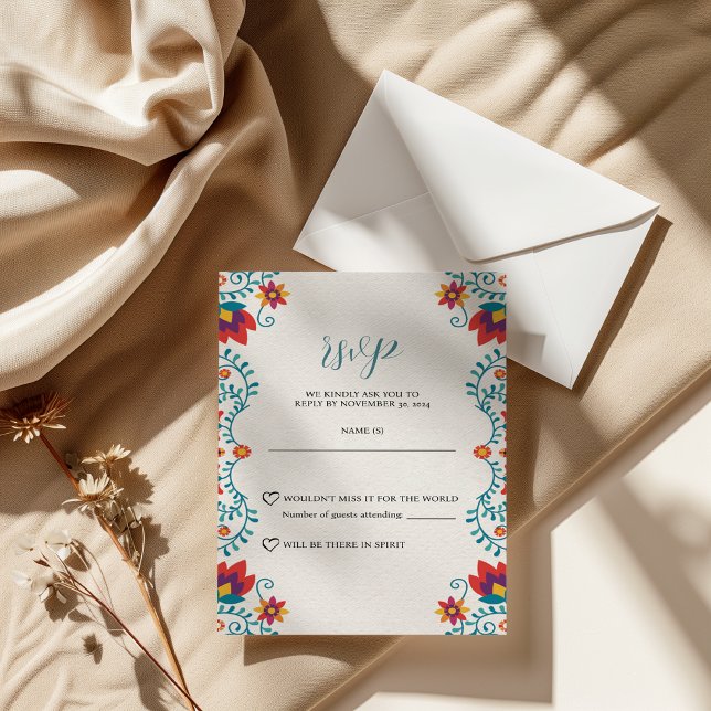 Carte RSVP Fiesta Colorful Floral Wedding Mexicain (Mexican Fiesta Colorful Floral Wedding RSVP Card)