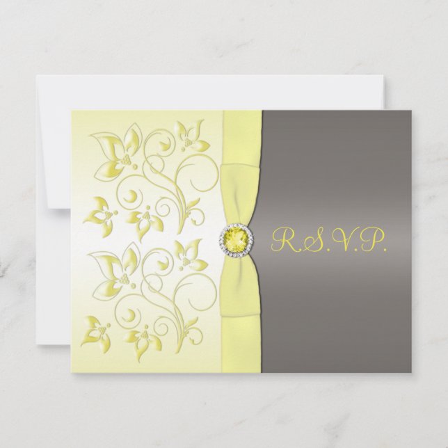 Carte RSVP Fleur Gris Jaune RIBBON IMPRIMÉE (Devant)